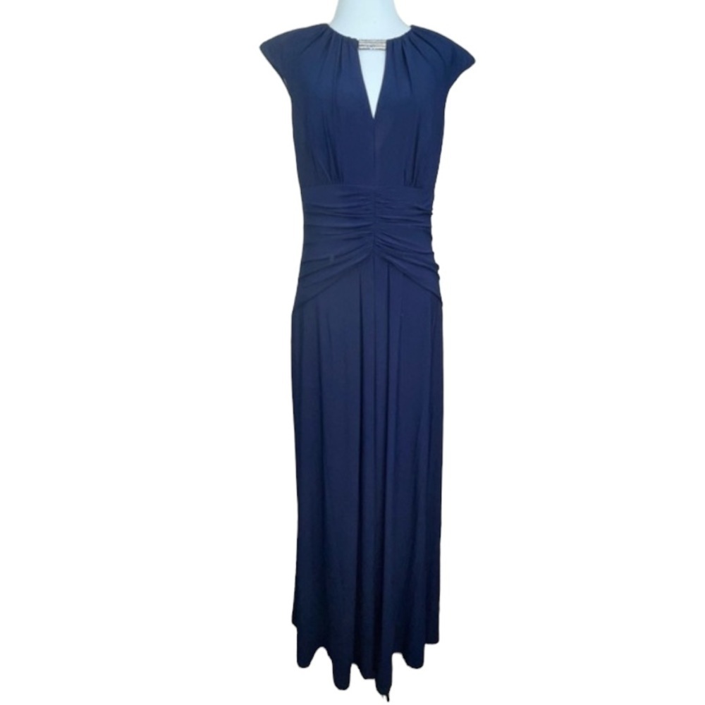 Vince Camuto Navy Blue Maxi Dress with Ruched Waist